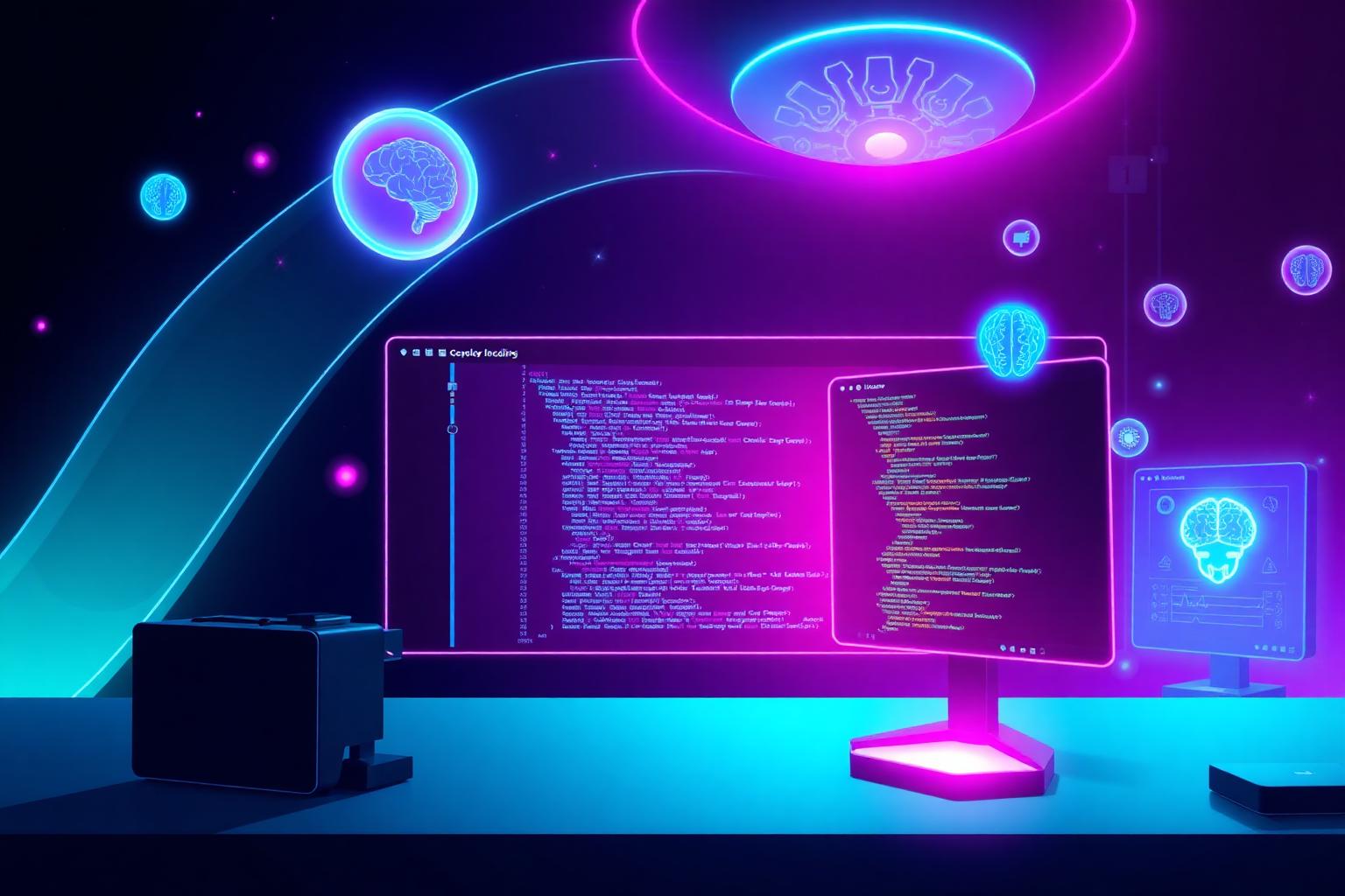 AI coding tools comparison 2026 — Cursor, Windsurf, Claude Code and GitHub Copilot illustrated as glowing developer workstations